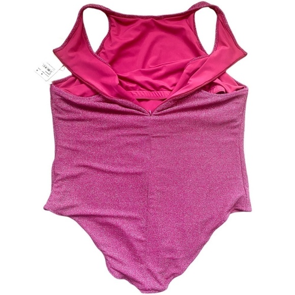 GOOD AMERICAN Hawaiian Pink Sparkle Racerback One Piece Swimsuit Size 7(4XL) NWT - Picture 6 of 11